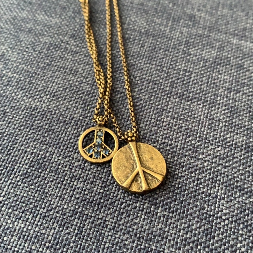 Lucky Brand Gold necklace with Peace Signs